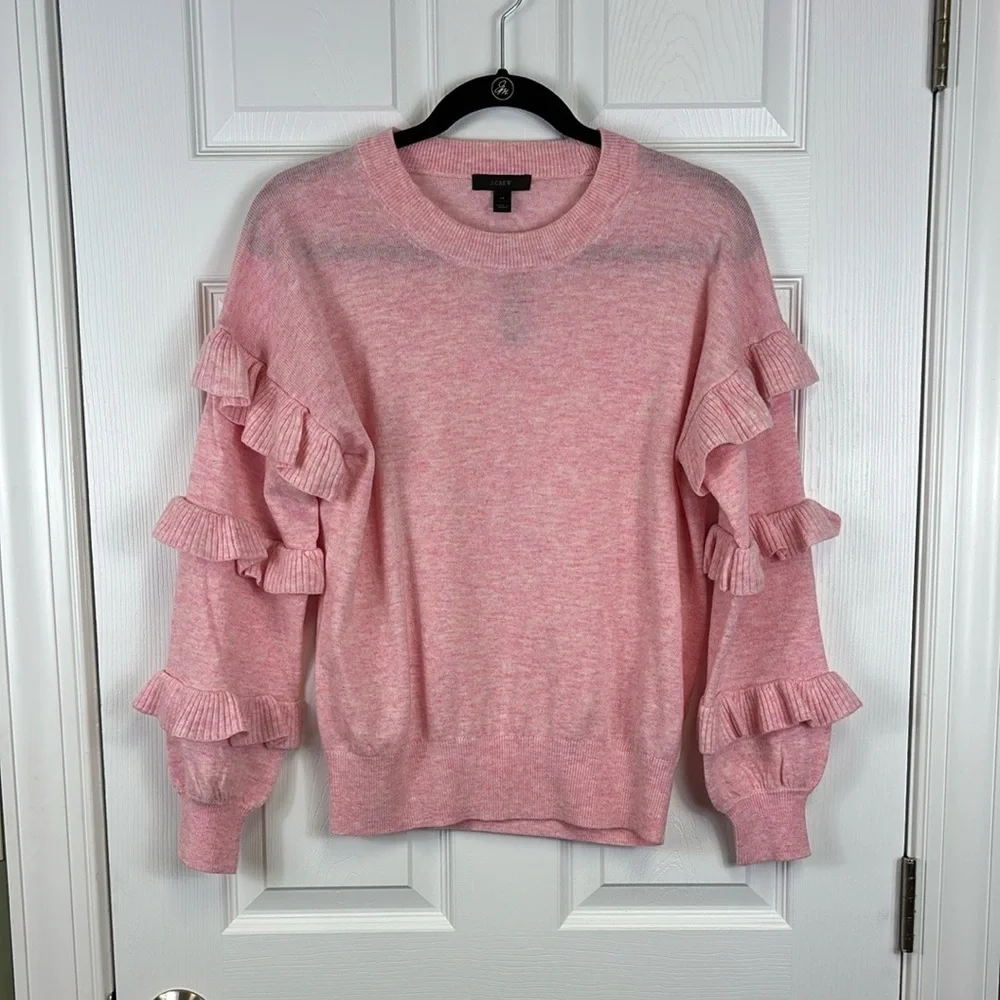 NWT J. Crew pink wool blend ruffled sleeve sweater sz xs